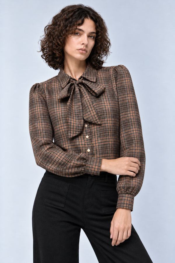 The Margot Plaid Scarf-Tie Blouse