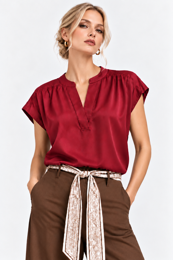 The Vivienne Silky Split-Neck Blouse