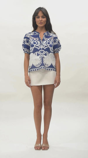 The Maris Embroidered Puff Sleeve Blouse