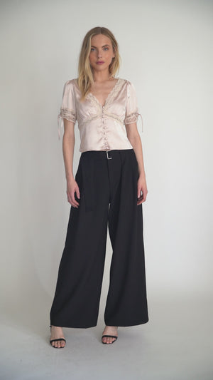 Lace-Trimmed Short Sleeve Blouse