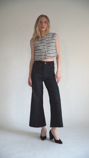 Women's Cropped Wool Blend Tweed Button-Up Vest Top
